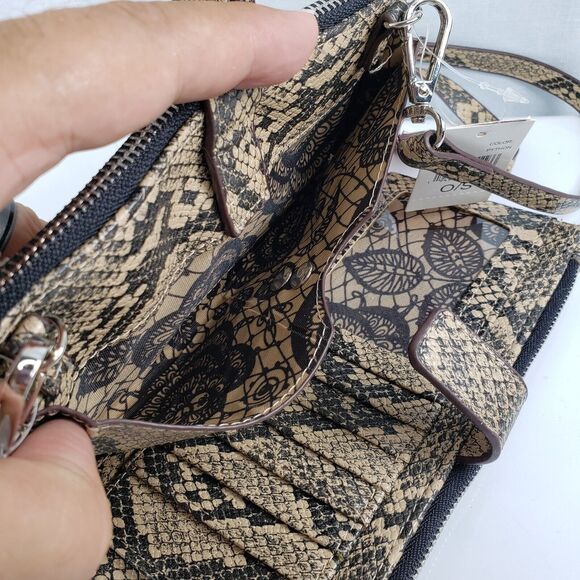 Carlos Santana Tan Gray Snakeskin Purse Crossbody Bag Buckle Strap New With Tags - Picture 11 of 16